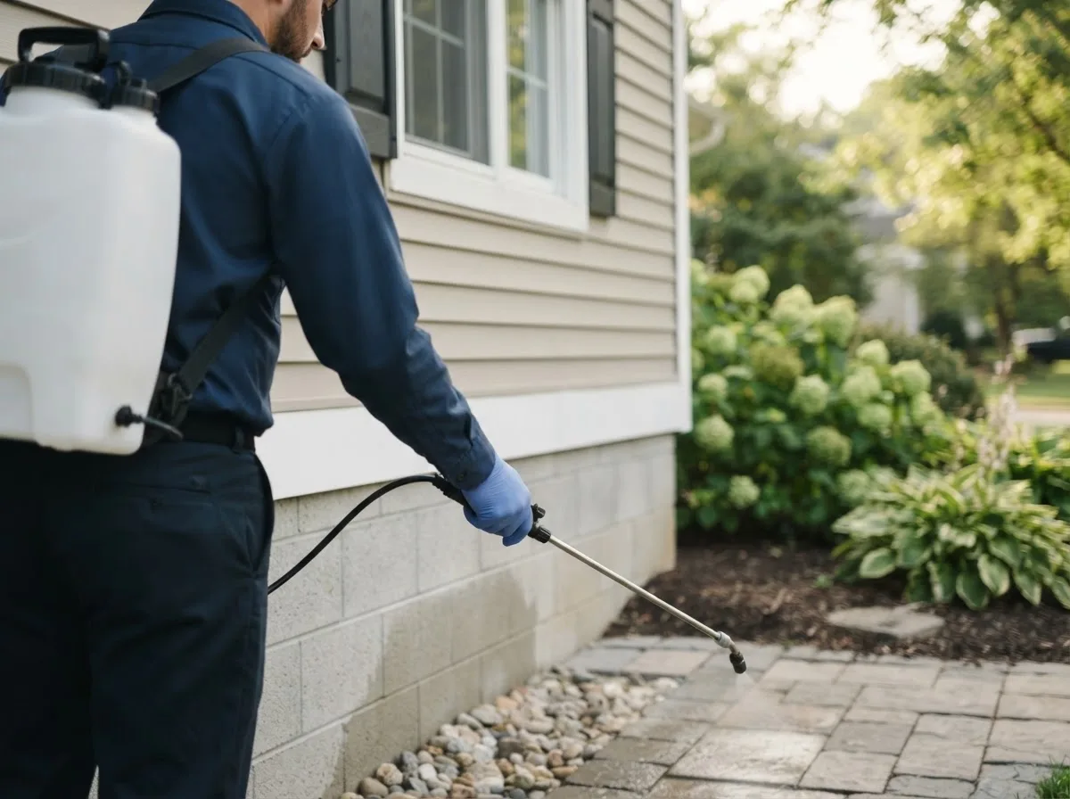 Pest control technician inspecting a home in Dickens, IA